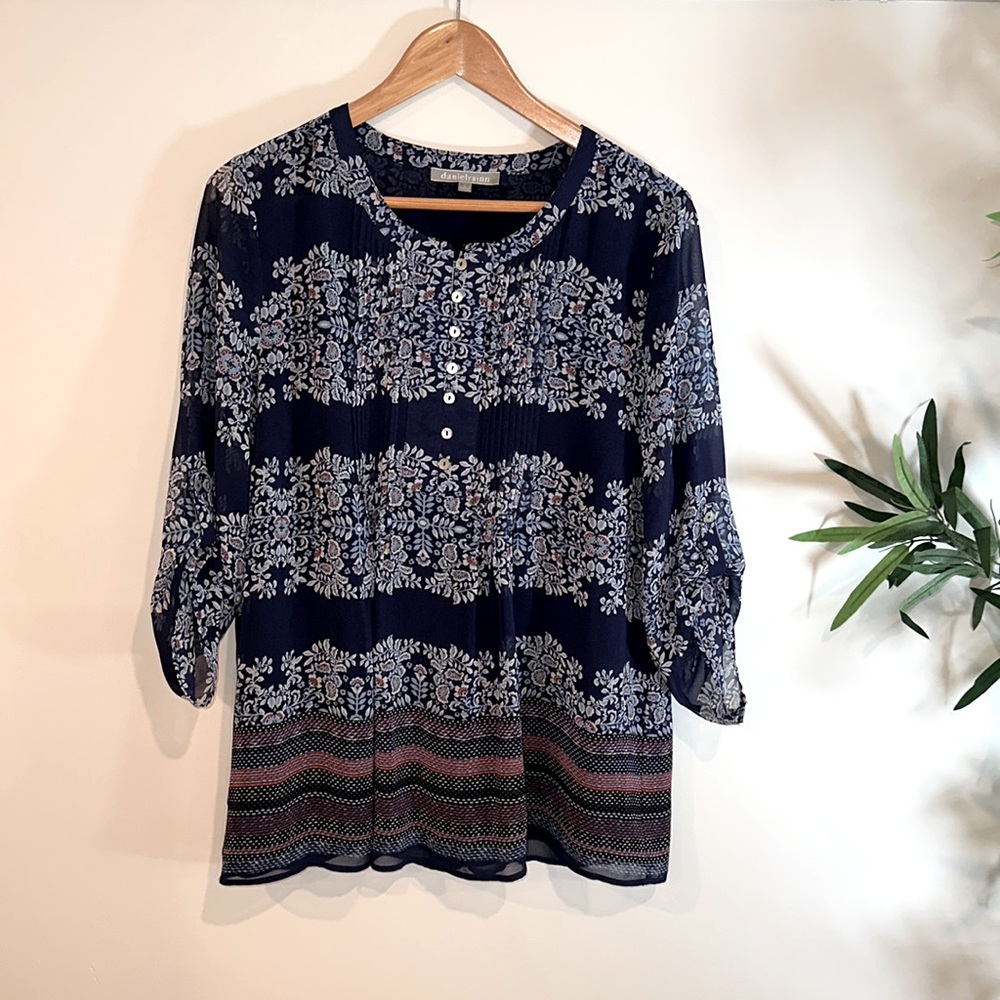 Daniel Rainn Multicolor Boho Pullover Blouse Size… - image 1